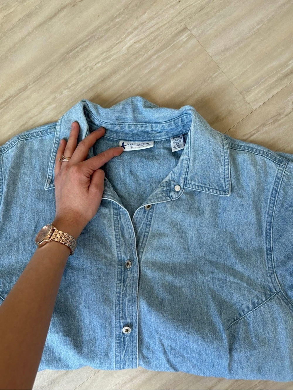 Marsh Landing Chambray Button-Front Midi Dress in Light Blue - Picture 2 of 2